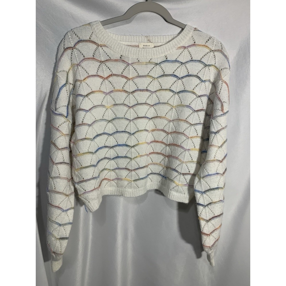 Dreamers‎ By Debut white rainbow scallop pullover sweater XS cropped